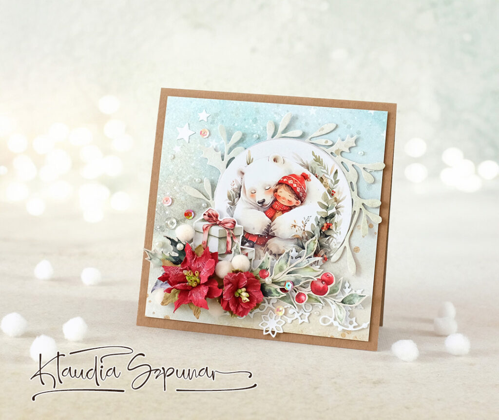 schöne handgemachte Weihnachtskarte mit handgemachten Blumen