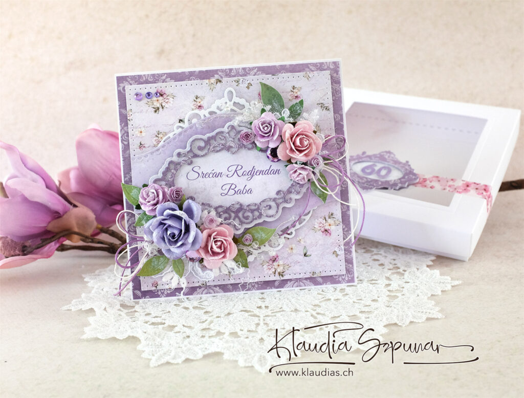 Handgemachte Geburtstagskarte in Violet mit Rosen