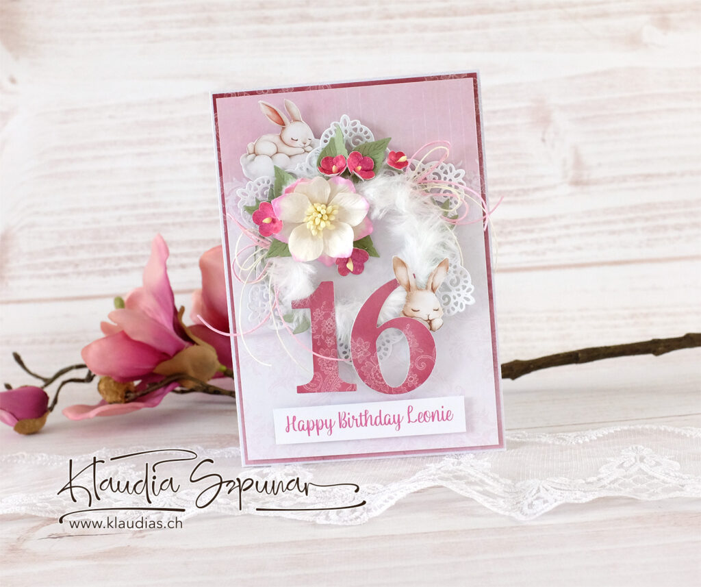 Handgemachte Geburtstagskarte in Pink mit Hasen
