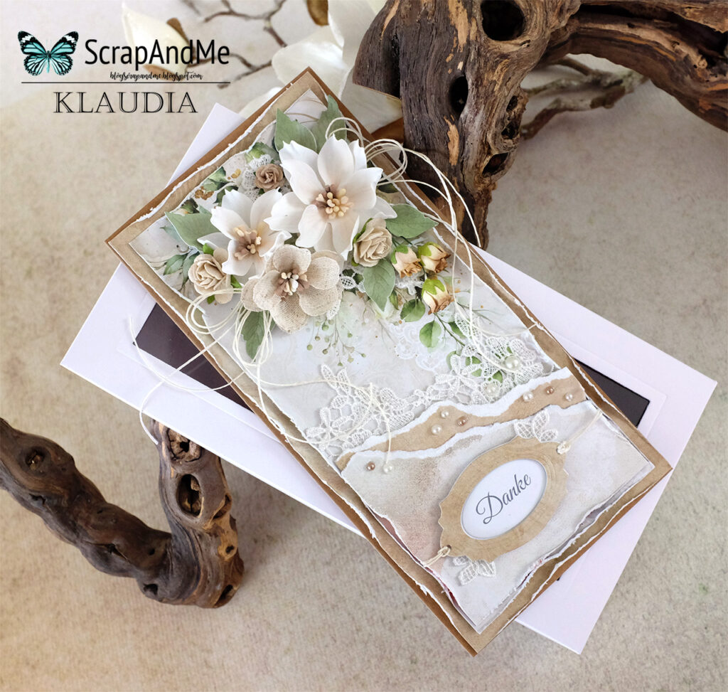 Handgemachte Danksagungskarte in Beige mit Blumen