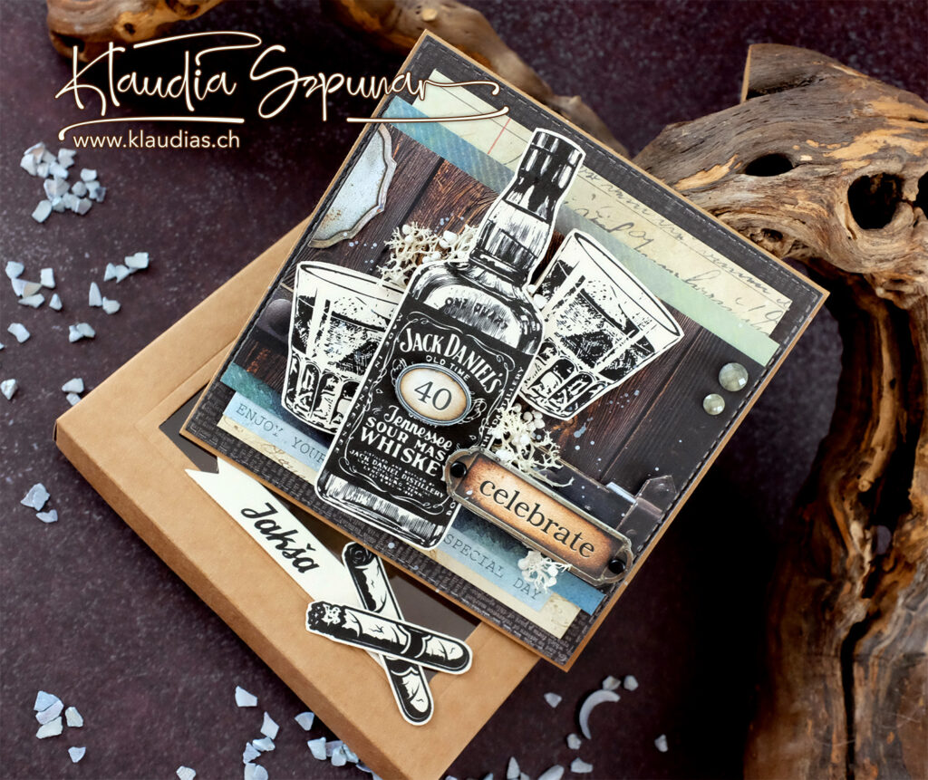 Handgemachte Geburtstagskarte mit Whisky für einen Mann